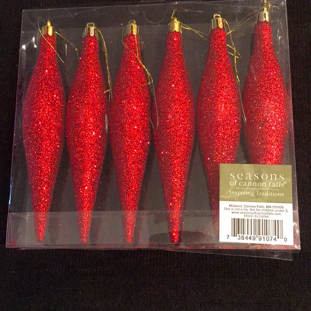Set of 6 Shiny Red Ornaments